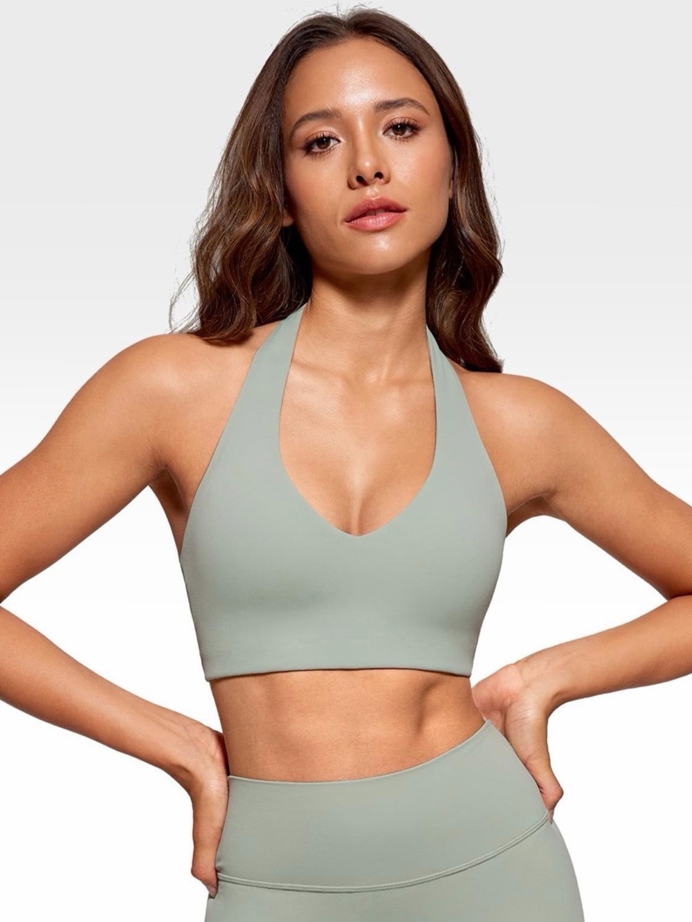 Light green Halter Sports Bra & High-Waist Bike Shorts Set